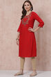 Red LIVA Straight Kurta image number 0